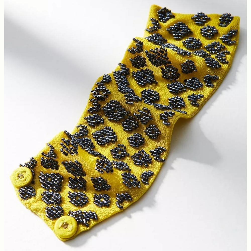 Anthropologie Chartreuse Beaded Chiffon Snap Bracelet